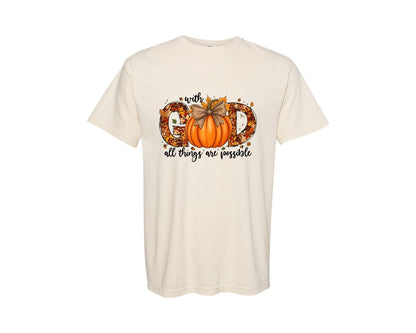 brand:Comfort Colors|color:Ivory|Christian Fall Pumpkin Bow Design Graphic T-Shirt