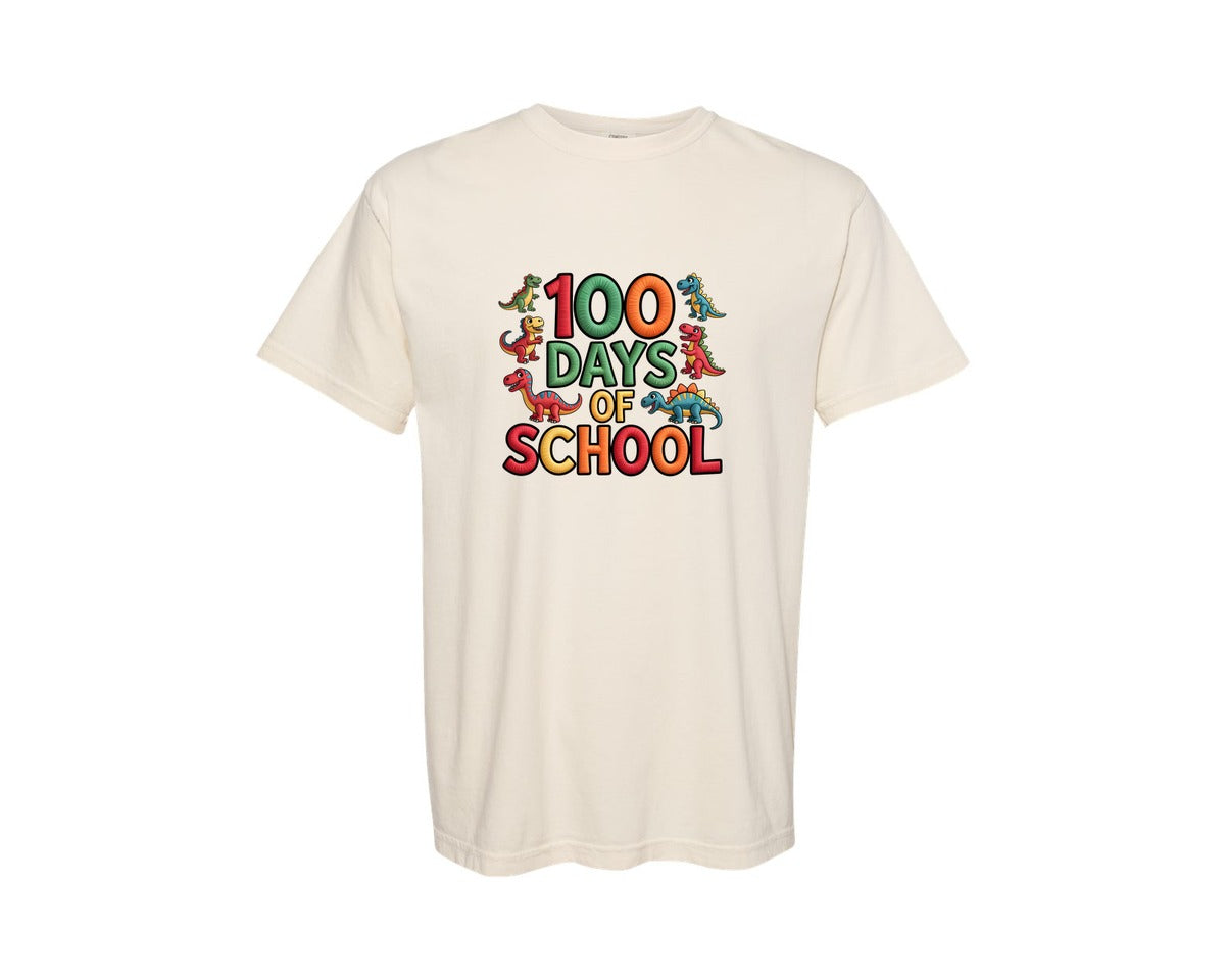 brand:Comfort Colors|color:Ivory|100 Days Of School Embroidery 3 Graphic T-Shirt