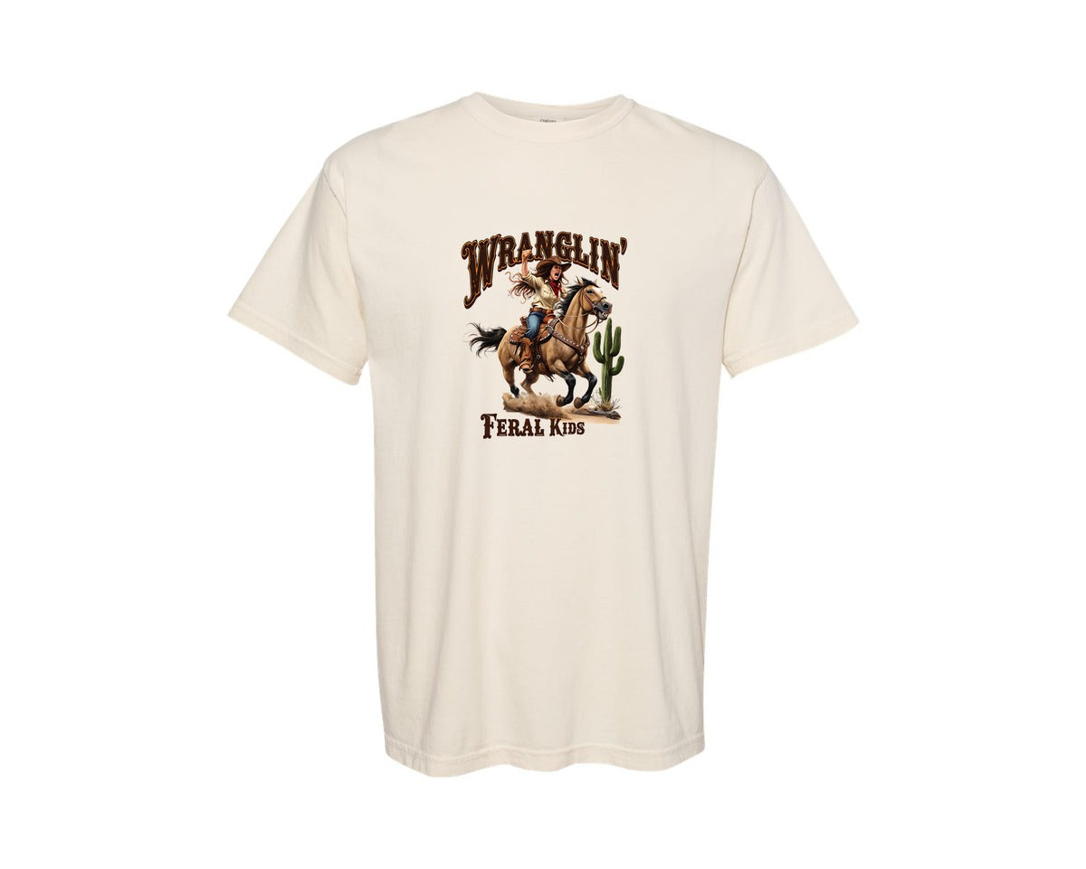 brand:Comfort Colors|color:Ivory|Wranglin Feral Kids Western Mothers Day 2 Graphic T-Shirt