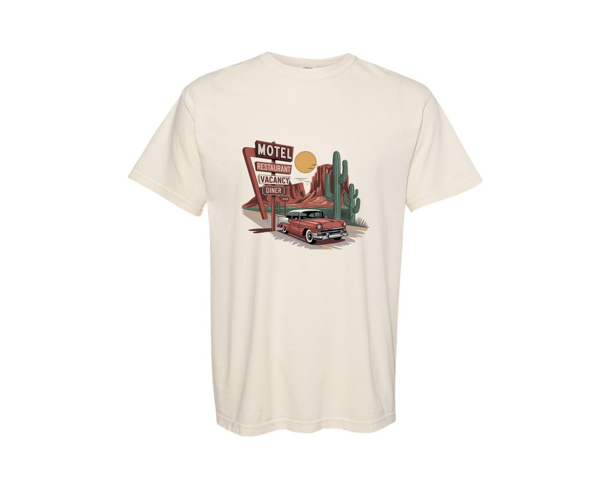 brand:Comfort Colors|color:Ivory|Desert Road Trip Vintage Motel Class Graphic T-Shirt
