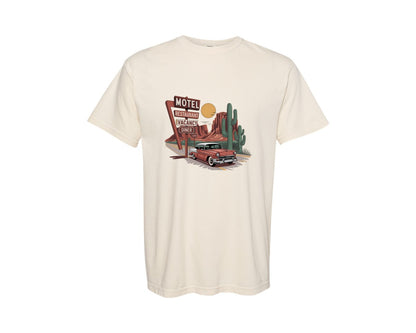 brand:Comfort Colors|color:Ivory|Desert Road Trip Vintage Motel Class Graphic T-Shirt