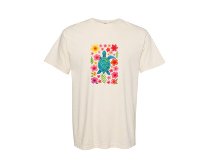 brand:Comfort Colors|color:Ivory|Boho Floral Sea Turtle Summer 2 Graphic T-Shirt