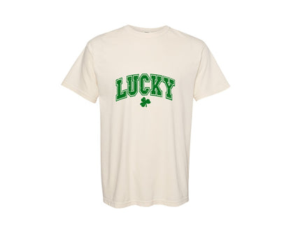brand:Comfort Colors|color:Ivory|Lucky Distressed Graphic T-Shirt