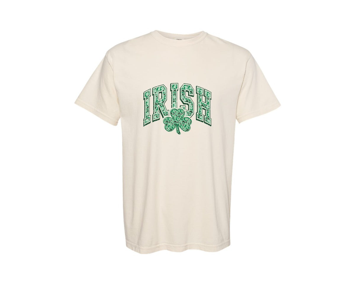 brand:Comfort Colors|color:Ivory|Retro Camo Irish Svgst Patricks Day Graphic T-Shirt