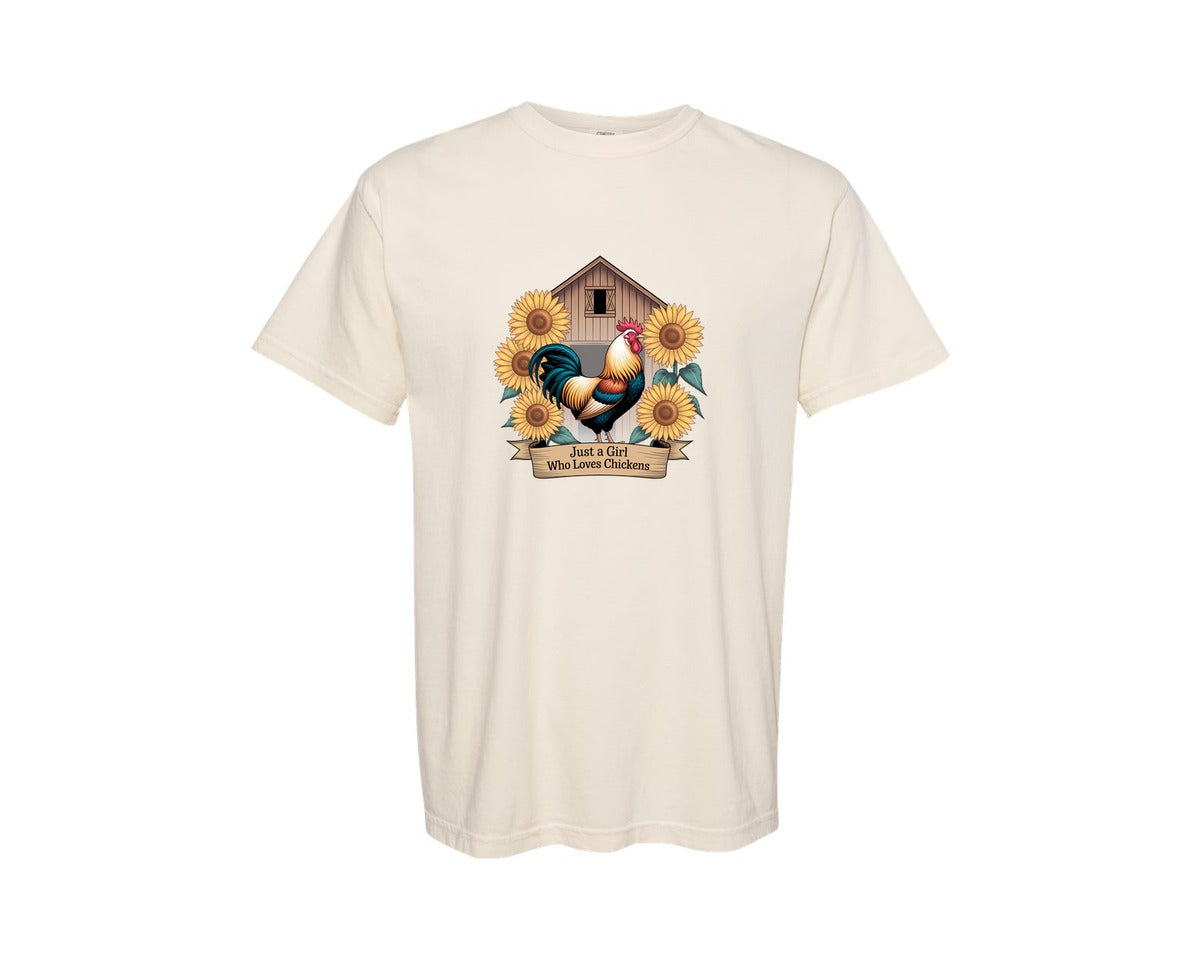brand:Comfort Colors|color:Ivory|Just A Girl Who Loves Chickens 8 Graphic T-Shirt