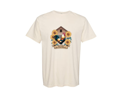 brand:Comfort Colors|color:Ivory|Just A Girl Who Loves Chickens 8 Graphic T-Shirt