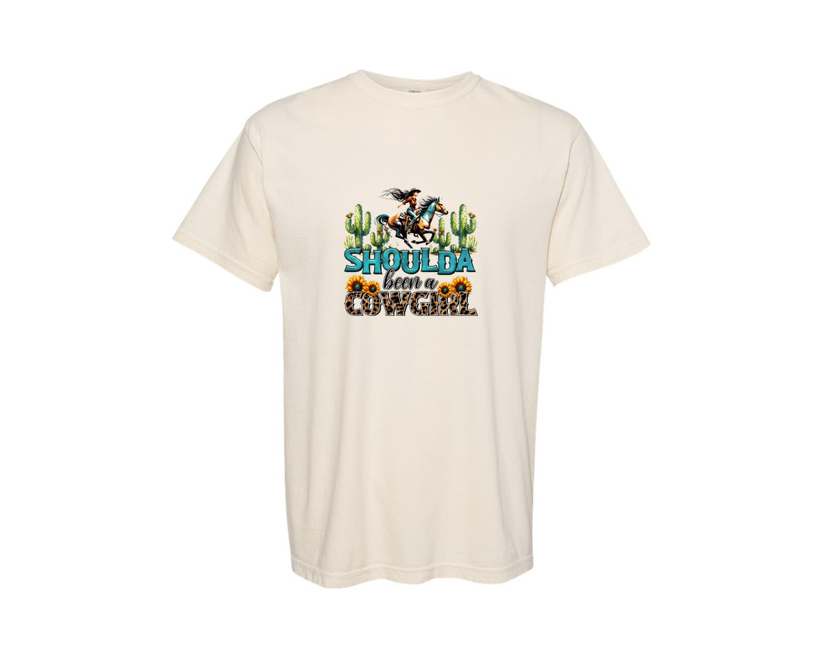 brand:Comfort Colors|color:Ivory|Shoulda Been A Cowgirl Western Rodeo Graphic T-Shirt