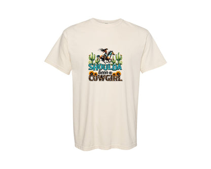 brand:Comfort Colors|color:Ivory|Shoulda Been A Cowgirl Western Rodeo Graphic T-Shirt