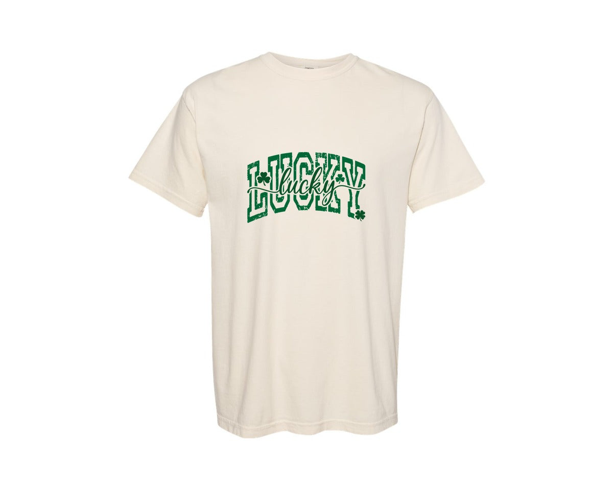 brand:Comfort Colors|color:Ivory|Lucky Clover St Patricks Day 3 Graphic T-Shirt