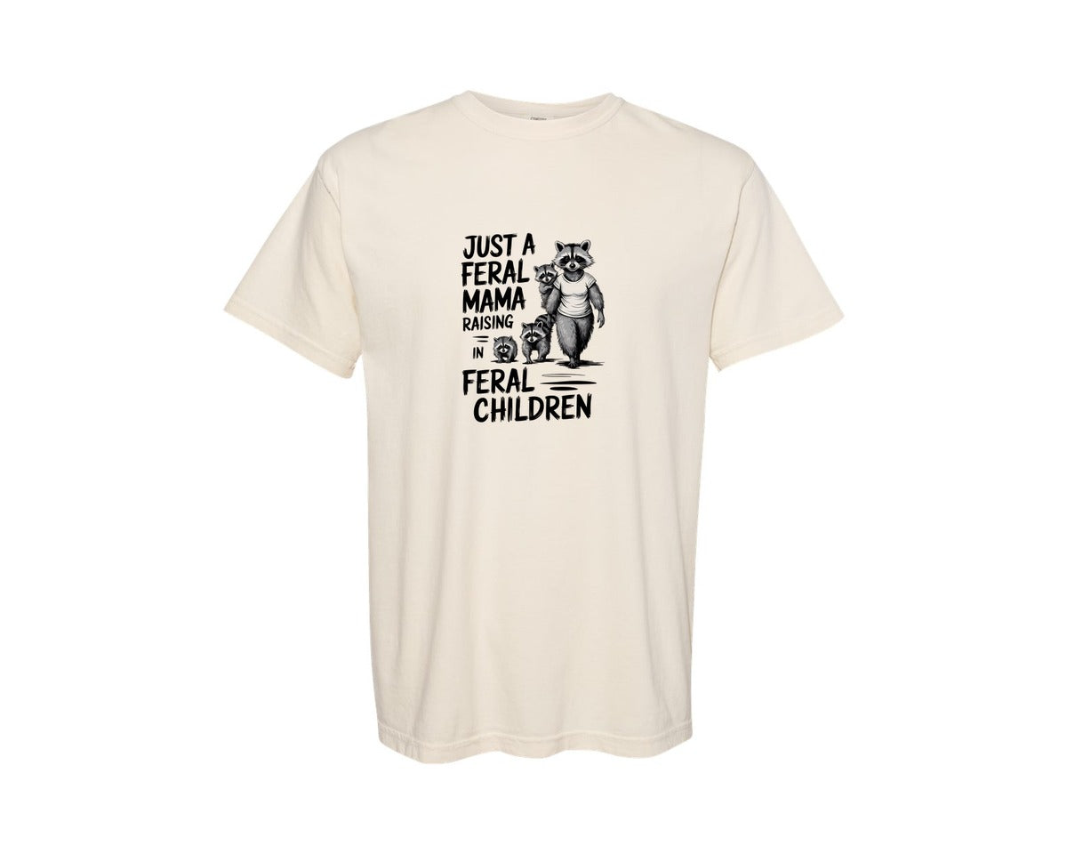 brand:Comfort Colors|color:Ivory|Funny Mothers Day Raccoon Mama Tired Graphic T-Shirt