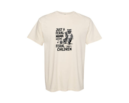 brand:Comfort Colors|color:Ivory|Funny Mothers Day Raccoon Mama Tired Graphic T-Shirt