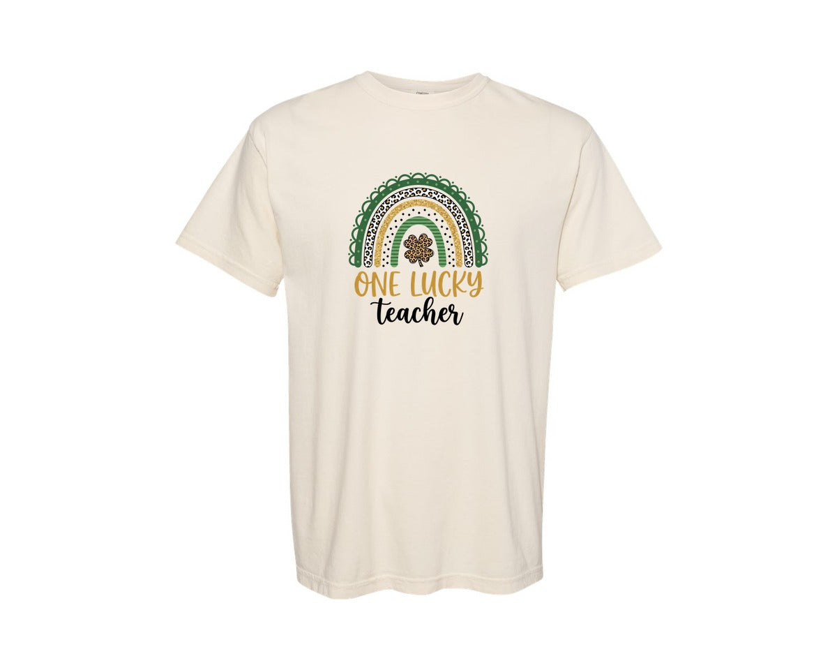 brand:Comfort Colors|color:Ivory|One Lucky Teacher St Patricks Day 17 Graphic T-Shirt