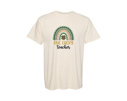 brand:Comfort Colors|color:Ivory|One Lucky Teacher St Patricks Day 17 Graphic T-Shirt