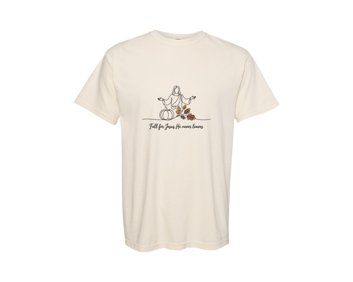 brand:Comfort Colors|color:Ivory|Fall For Jesus He Never Leaves 137 Graphic T-Shirt