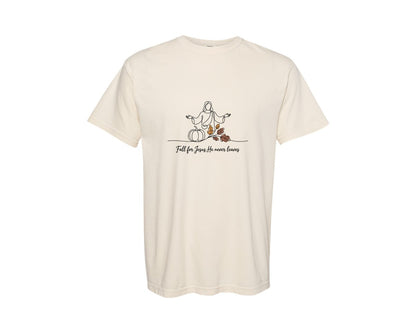 brand:Comfort Colors|color:Ivory|Fall For Jesus He Never Leaves 137 Graphic T-Shirt
