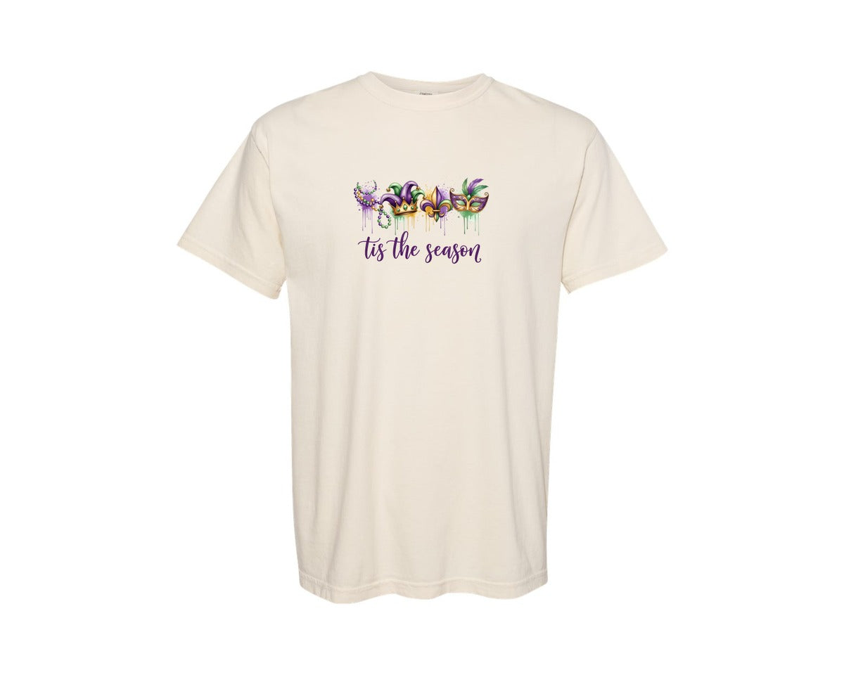 brand:Comfort Colors|color:Ivory|Mardi Gras Tis The Season Drip Art Graphic T-Shirt