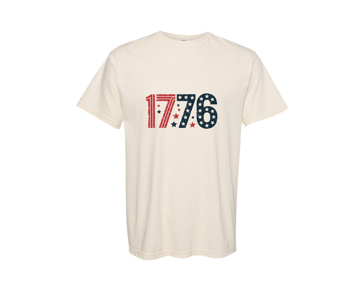 brand:Comfort Colors|color:Ivory|1776 Patriotic Distressed Edge Graphic T-Shirt