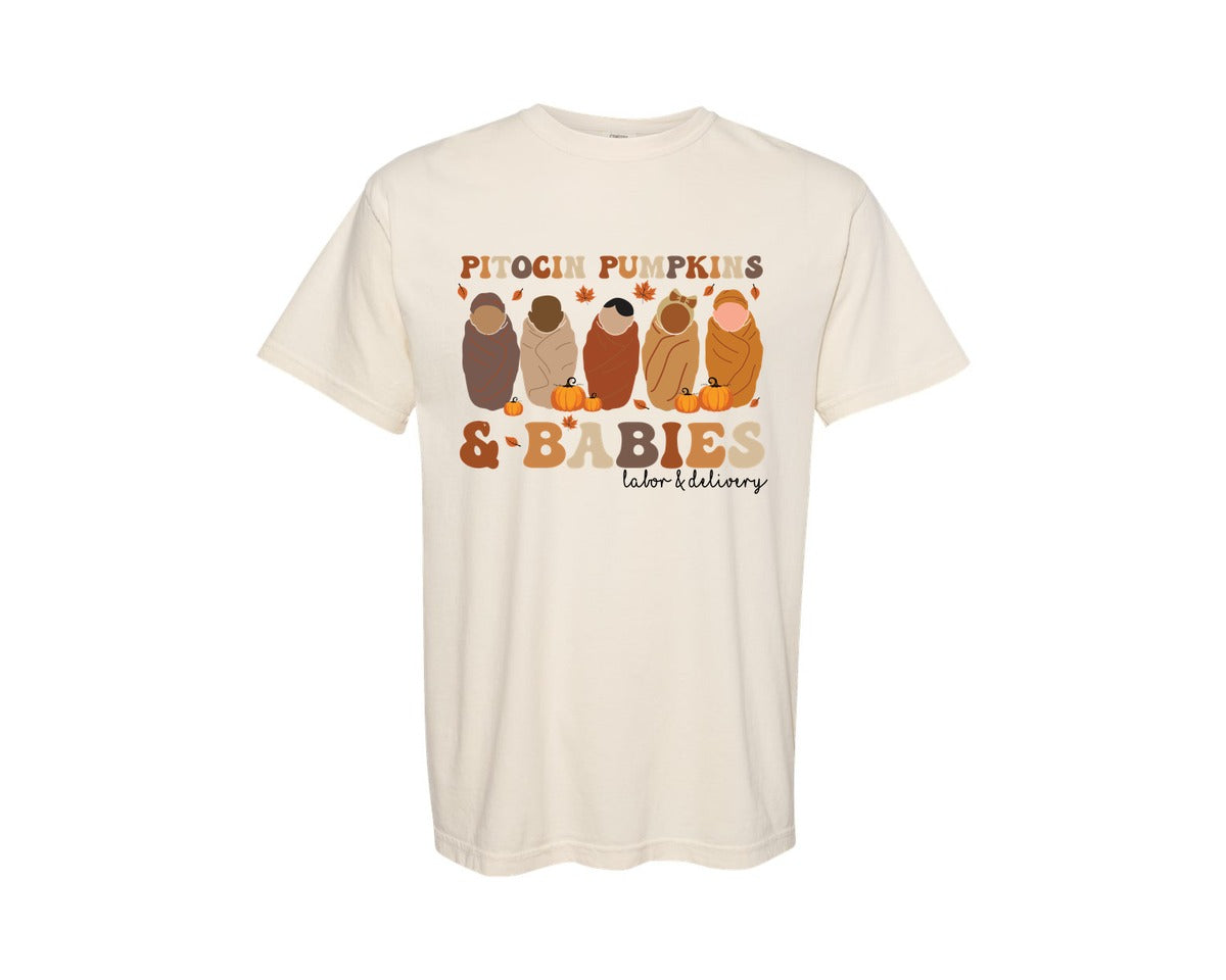 brand:Comfort Colors|color:Ivory|Pitocin Pumpkins Babies Graphic T-Shirt