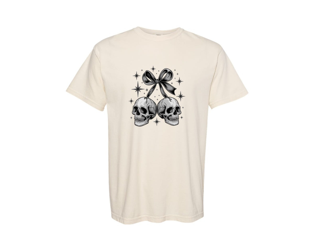 brand:Comfort Colors|color:Ivory|Cherry Skull Cute Gothic Halloween Graphic T-Shirt
