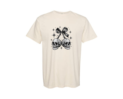 brand:Comfort Colors|color:Ivory|Cherry Skull Cute Gothic Halloween Graphic T-Shirt