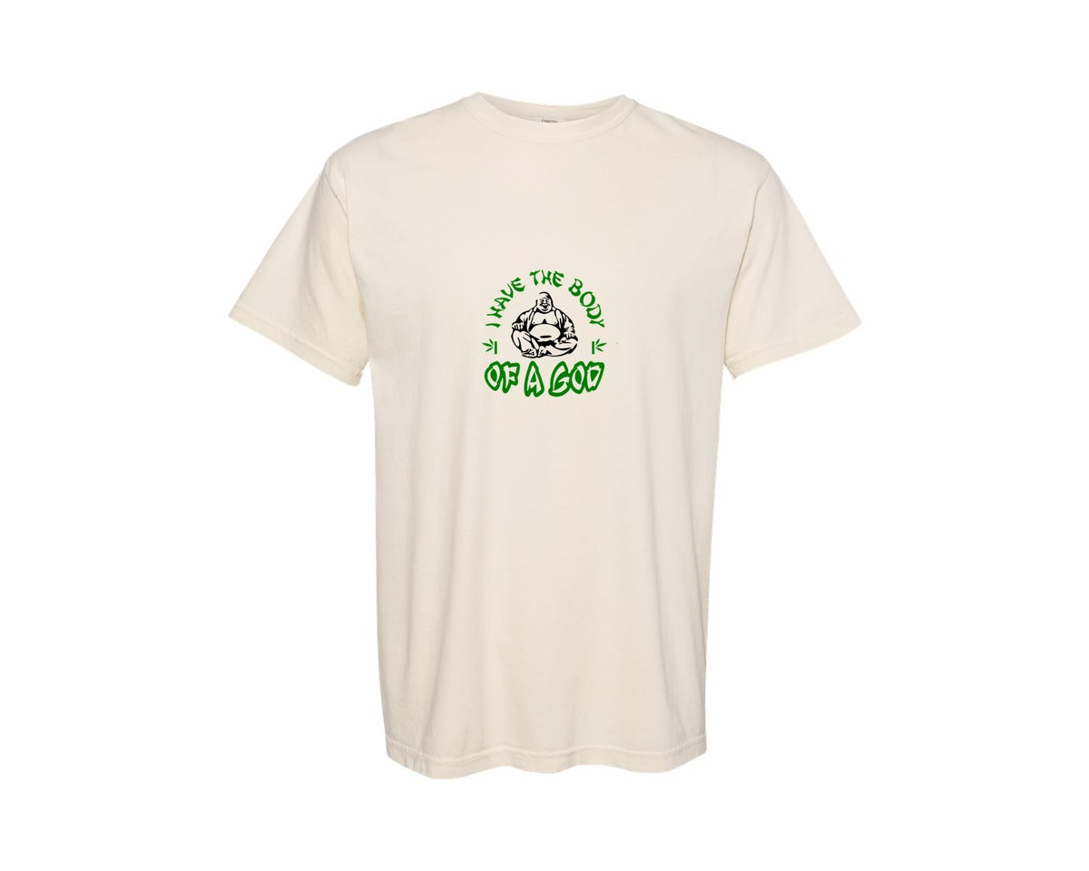 brand:Comfort Colors|color:Ivory|I Have The Body Of A God Buddha Pun Graphic T-Shirt