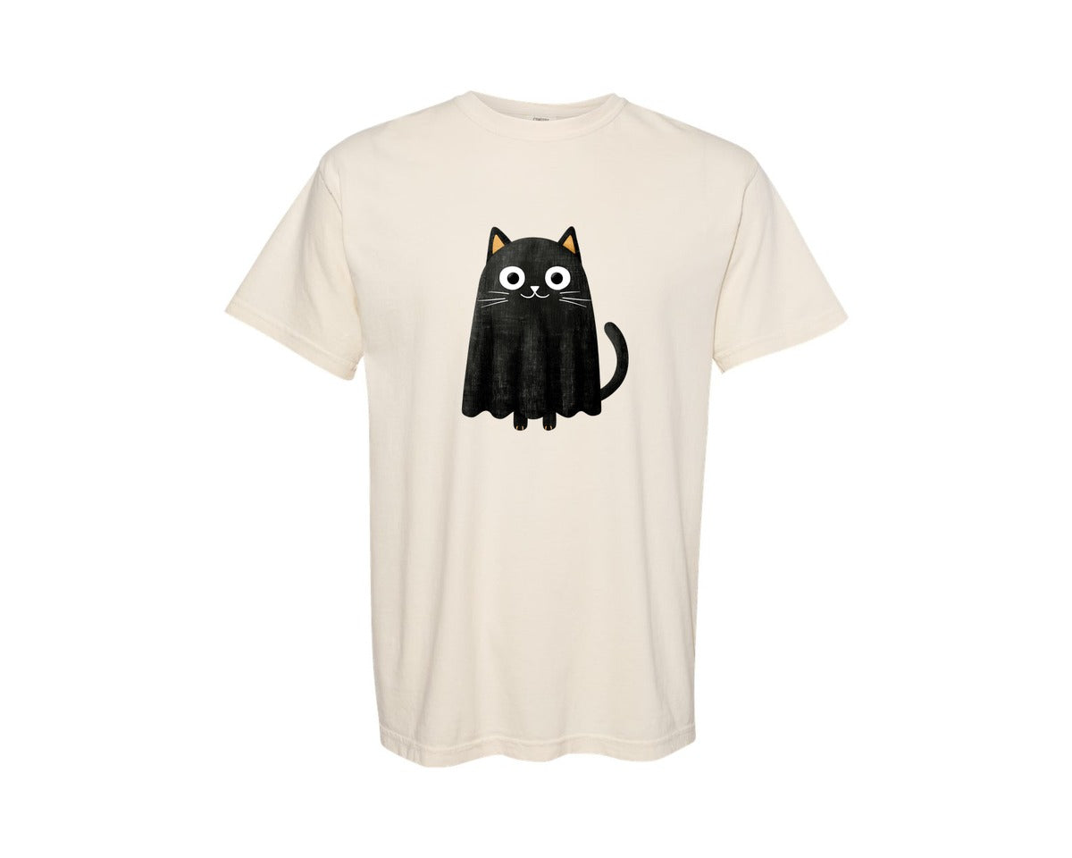 brand:Comfort Colors|color:Ivory|Halloween Ghost And Cat 16 Graphic T-Shirt