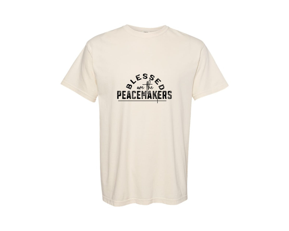 brand:Comfort Colors|color:Ivory|Blessed Are The Peacemakers Sleeve 3 Graphic T-Shirt