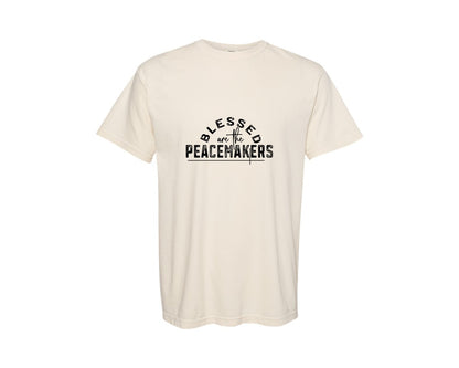 brand:Comfort Colors|color:Ivory|Blessed Are The Peacemakers Sleeve 3 Graphic T-Shirt