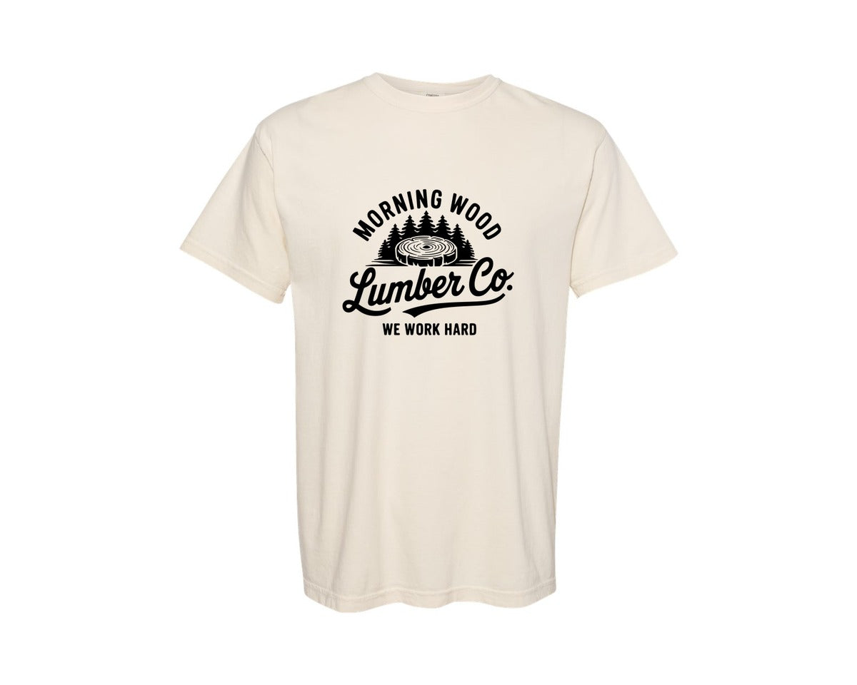 brand:Comfort Colors|color:Ivory|Morning Wood Lumber Co Husband Graphic T-Shirt