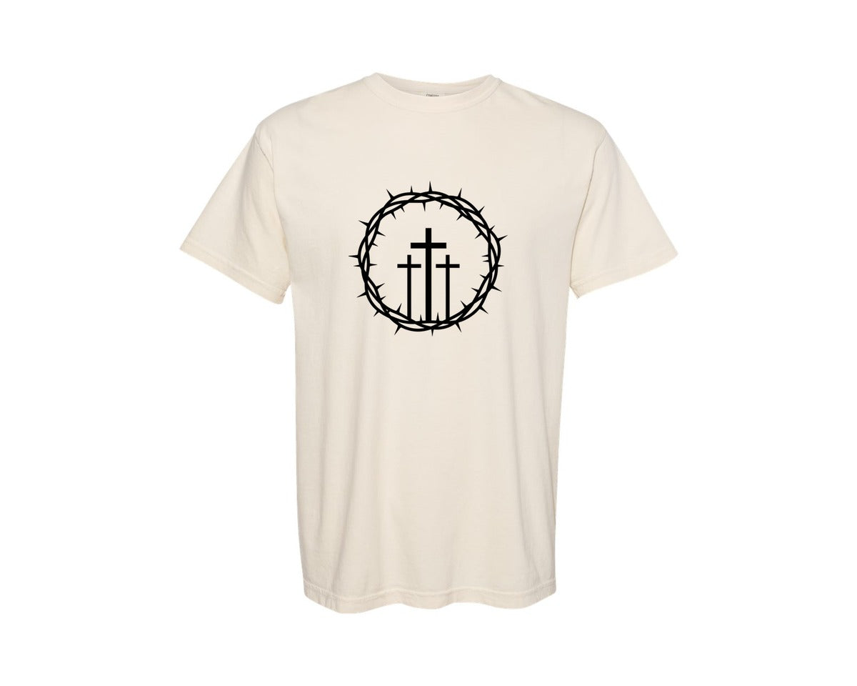 brand:Comfort Colors|color:Ivory|Mens Christian Three Crosses Graphic T-Shirt