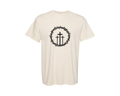 brand:Comfort Colors|color:Ivory|Mens Christian Three Crosses Graphic T-Shirt