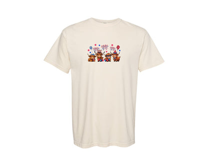 brand:Comfort Colors|color:Ivory|Patriotic Highland Cow 4Th Of July 2 Graphic T-Shirt