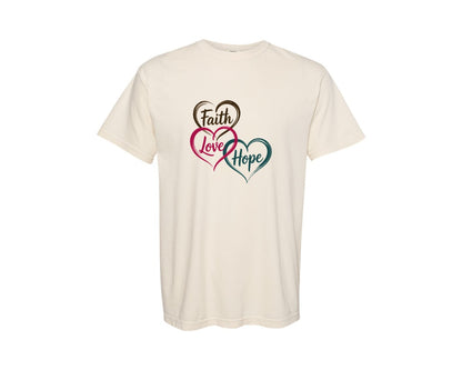 brand:Comfort Colors|color:Ivory|Faith Love Hope Christian Heart Graphic T-Shirt