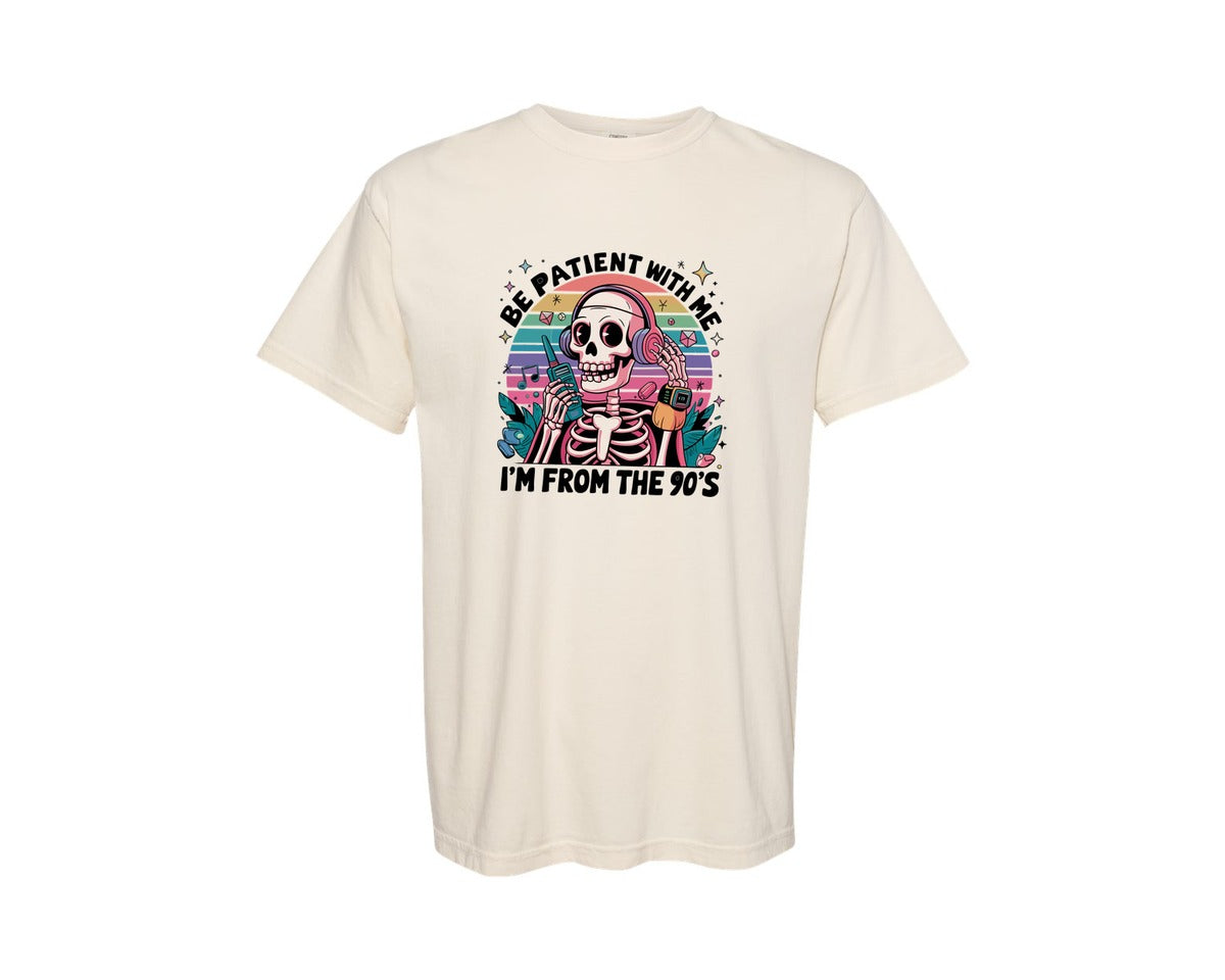 brand:Comfort Colors|color:Ivory|Retro Skeleton 90S Nostalgia Vibe Graphic T-Shirt