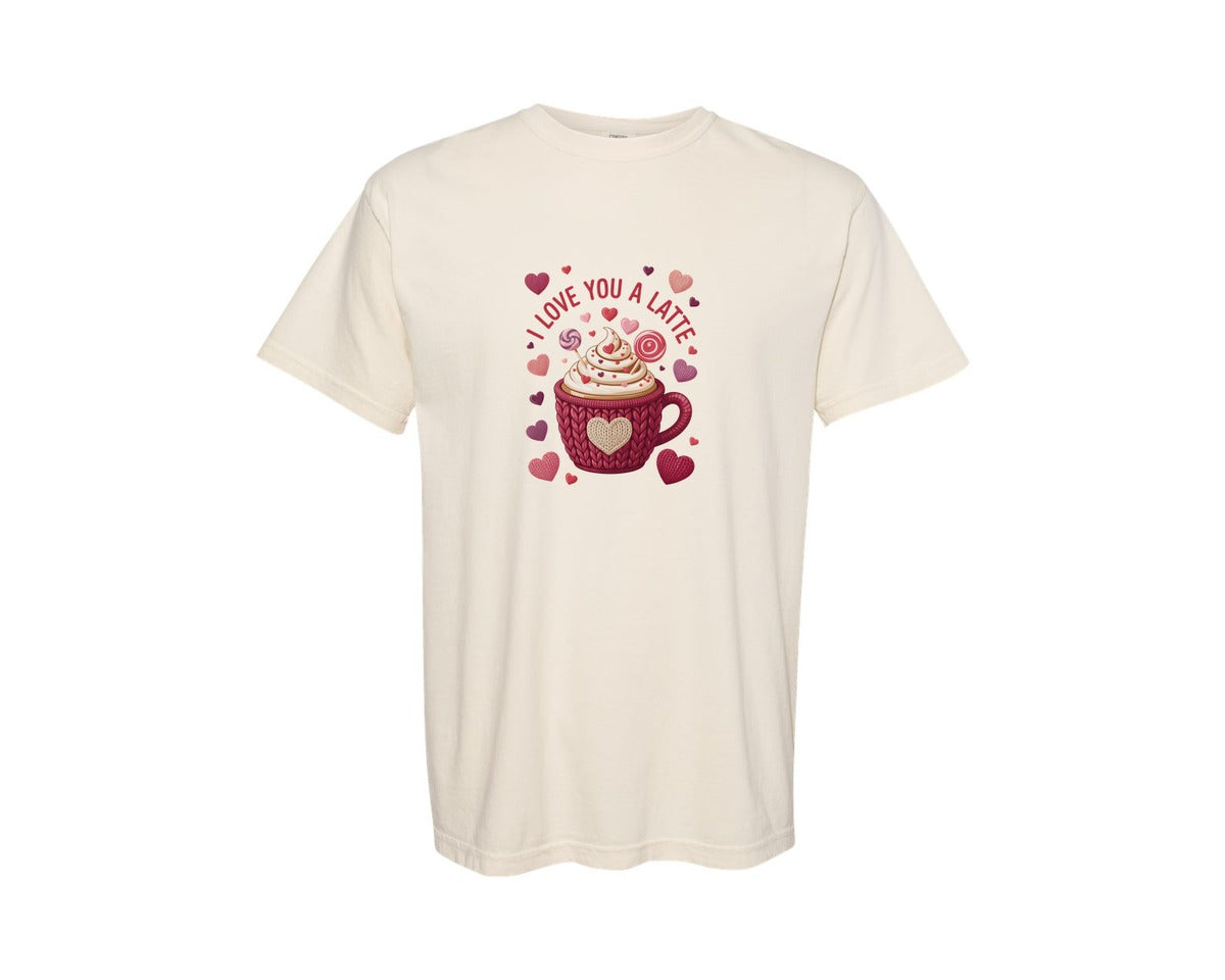 brand:Comfort Colors|color:Ivory|I Love You A Latte Valentine Coffee Graphic T-Shirt
