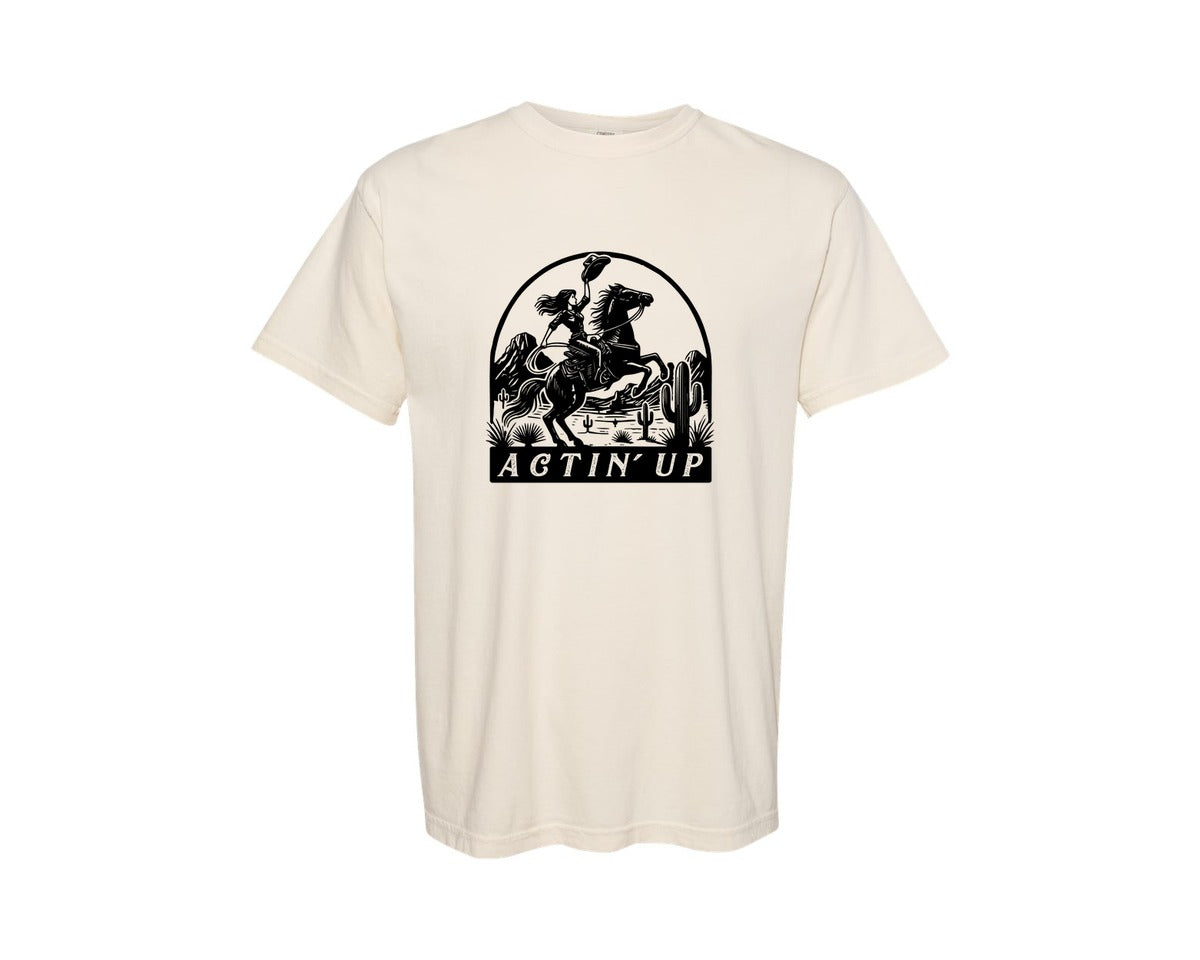brand:Comfort Colors|color:Ivory|Actin Up Cowgirl Western Cowgirl Graphic T-Shirt