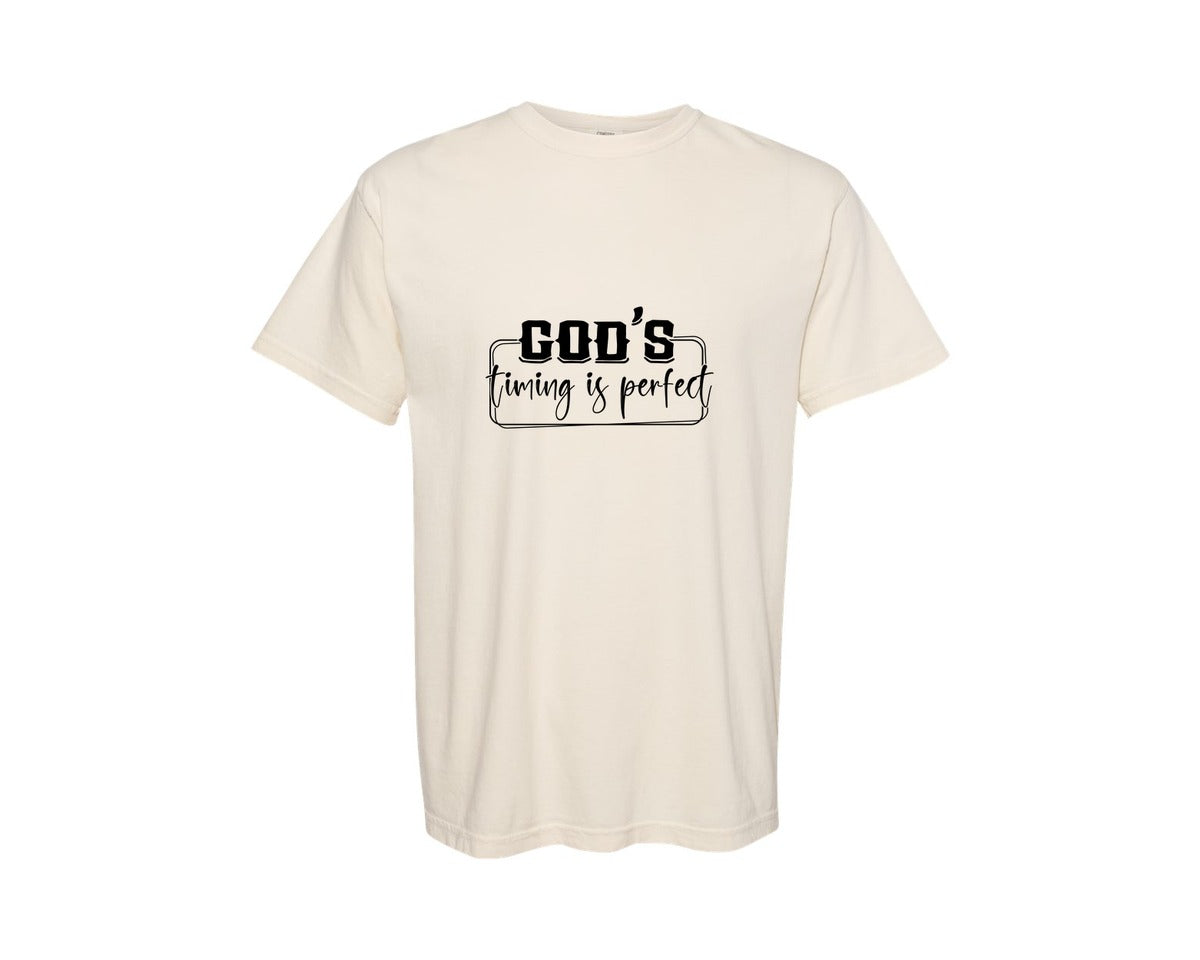 brand:Comfort Colors|color:Ivory|Gods Timing Is Perfect Sleeve Design Graphic T-Shirt