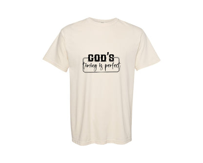 brand:Comfort Colors|color:Ivory|Gods Timing Is Perfect Sleeve Design Graphic T-Shirt