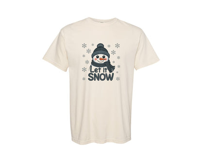 brand:Comfort Colors|color:Ivory|Knitted Style Let It Snow Snowman Graphic T-Shirt
