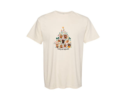 brand:Comfort Colors|color:Ivory|Merry And Caffeinated Coffee Tree Graphic T-Shirt