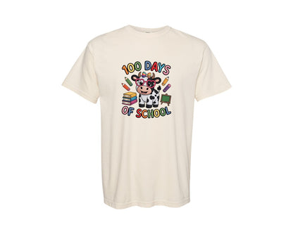 brand:Comfort Colors|color:Ivory|100 Days Of School Highland Cow 4 Graphic T-Shirt