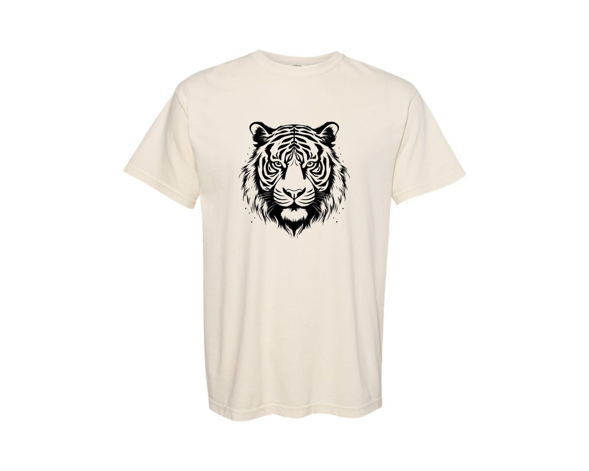 brand:Comfort Colors|color:Ivory|Tiger Face Silhouette Graphic T-Shirt
