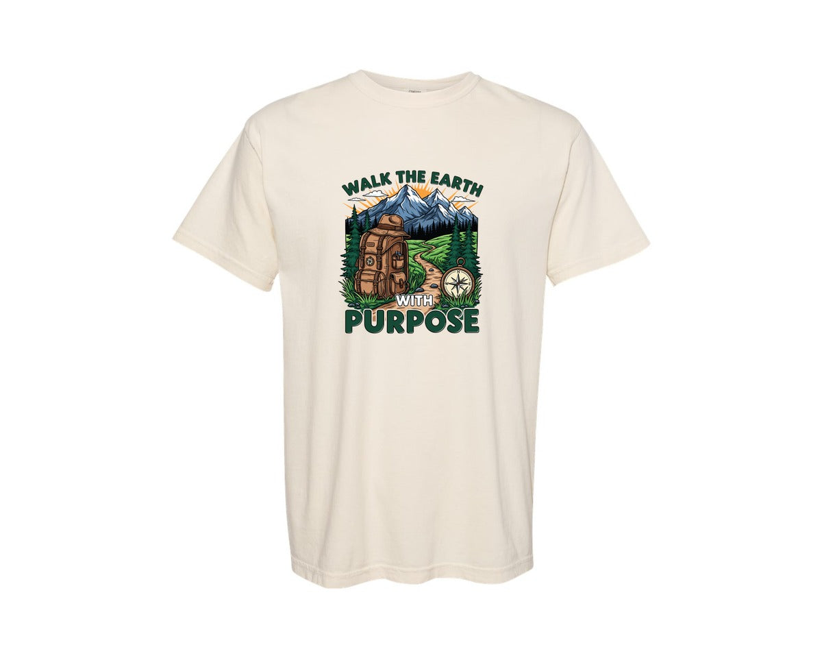 brand:Comfort Colors|color:Ivory|Walk Earth With Purpose Hiking Graphic T-Shirt