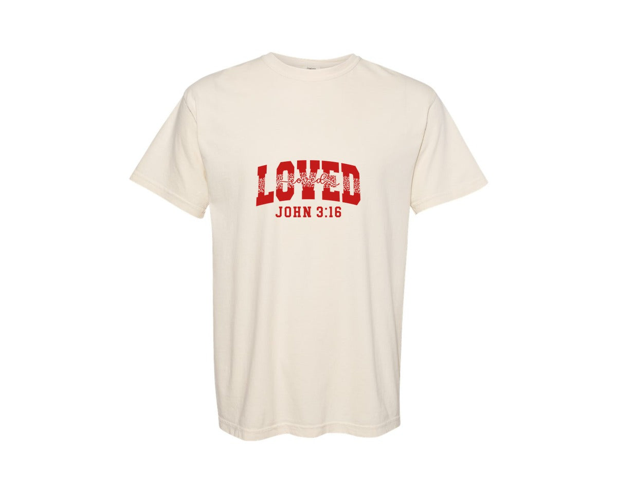 brand:Comfort Colors|color:Ivory|Loved John 316 Valentines Day Graphic T-Shirt