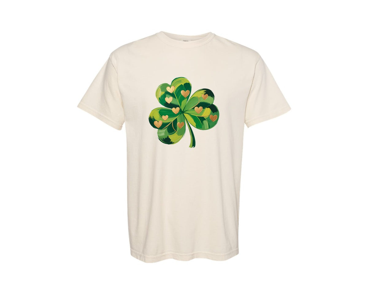brand:Comfort Colors|color:Ivory|Oil Paint St Patricks Day Shamrock Graphic T-Shirt