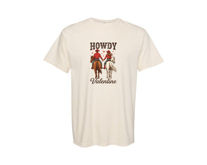 brand:Comfort Colors|color:Ivory|Howdy Valentine Cowboy Couple 2 Graphic T-Shirt