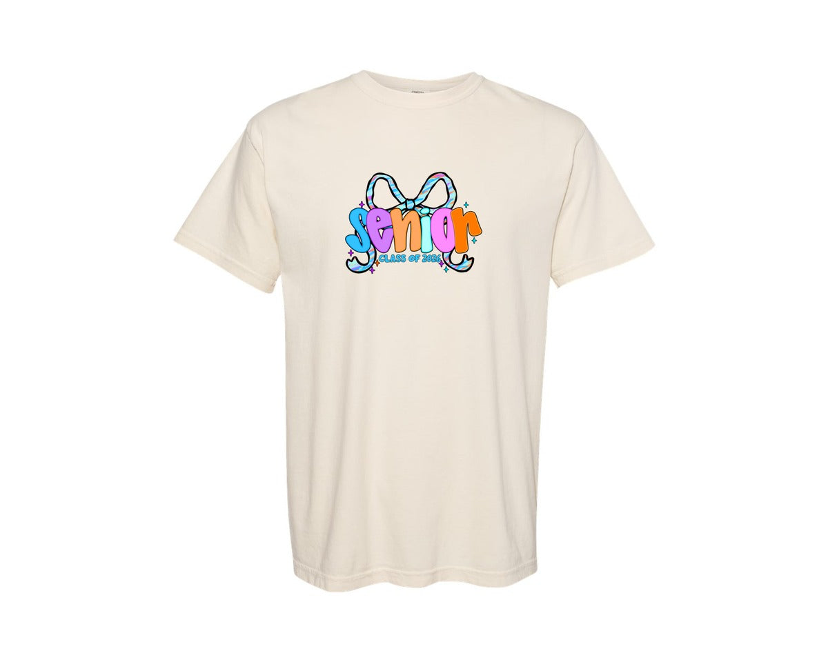 brand:Comfort Colors|color:Ivory|Senior Coquette Class Of 2026 Preppy Graphic T-Shirt