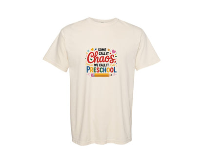 brand:Comfort Colors|color:Ivory|Preschool Chaos Colorful Typography Wit Graphic T-Shirt