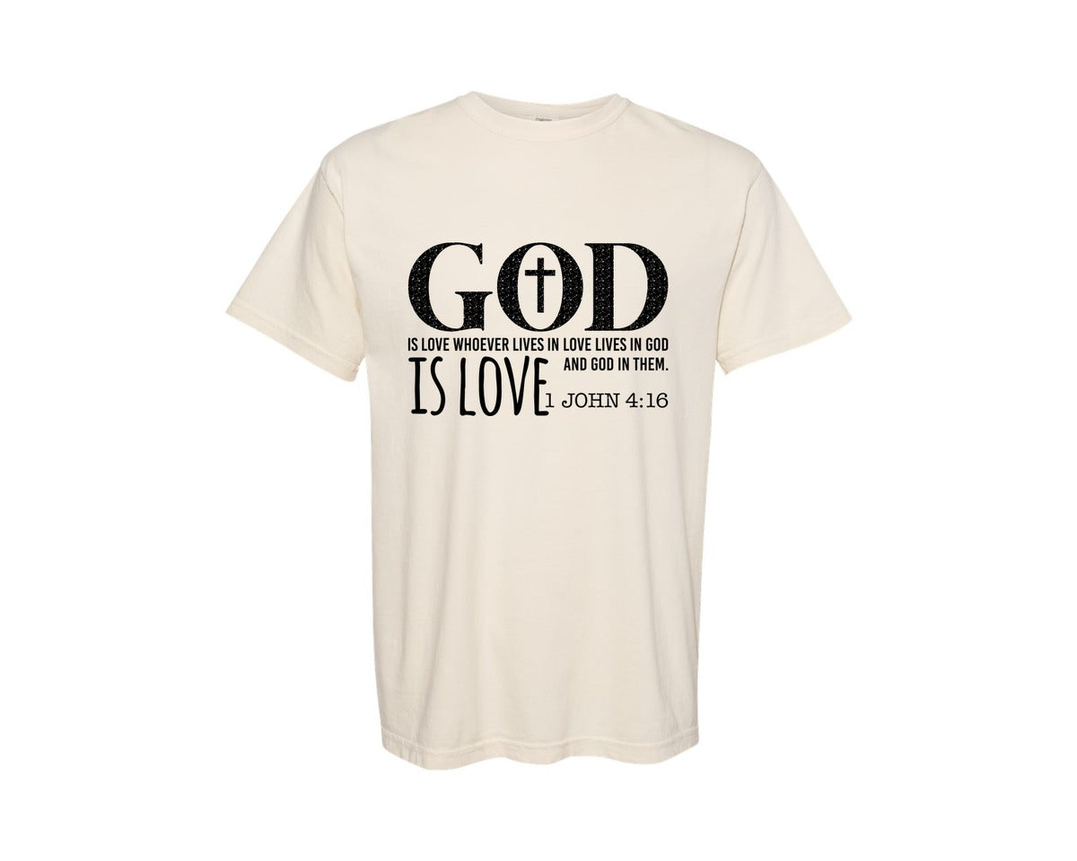 brand:Comfort Colors|color:Ivory|God Is Love Bible Verse Christian Graphic T-Shirt