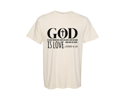 brand:Comfort Colors|color:Ivory|God Is Love Bible Verse Christian Graphic T-Shirt